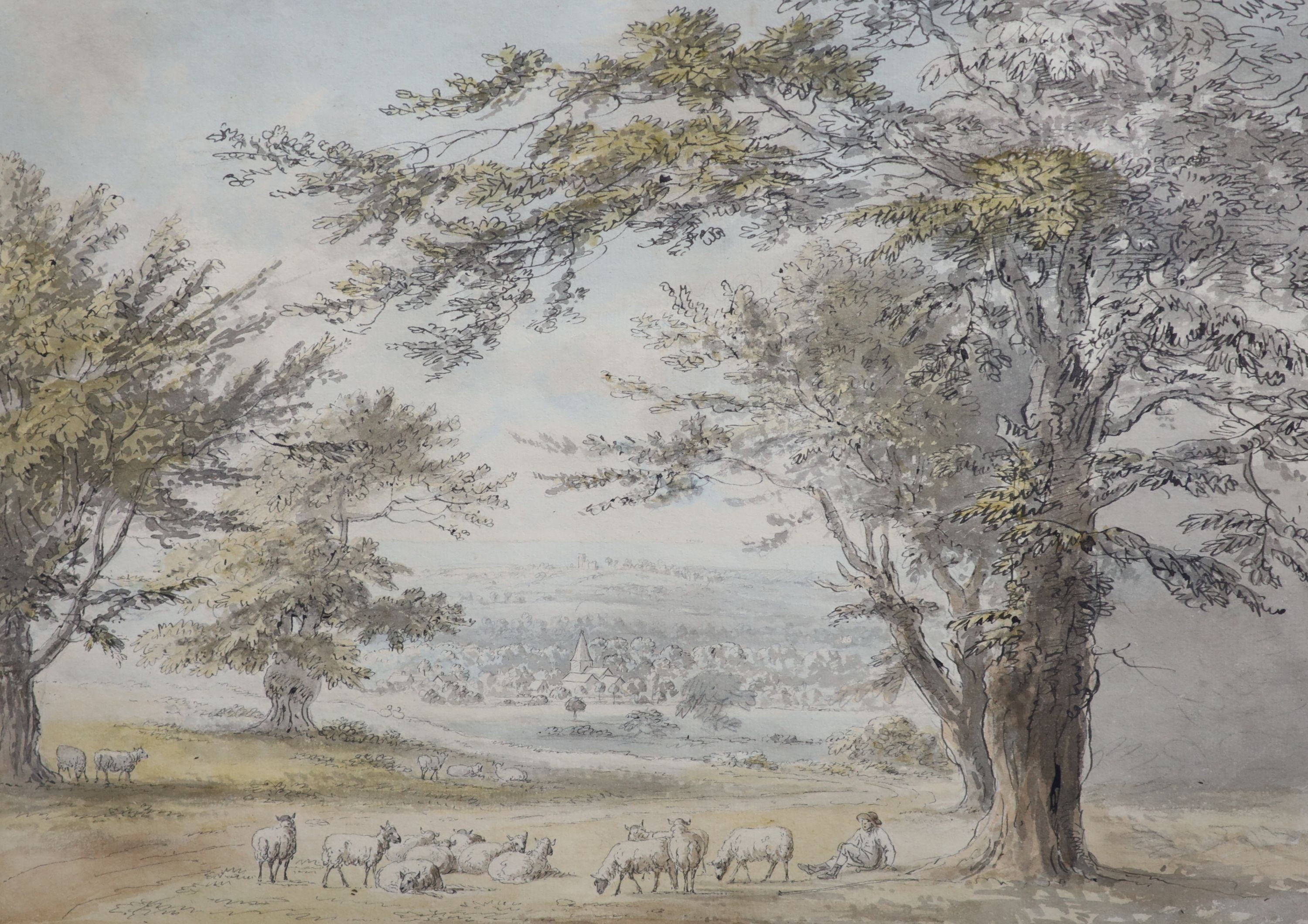 Anthony Devis (1729-1816), Bagshot Heath, Surrey, ink and watercolour, 30.5 x 43cm